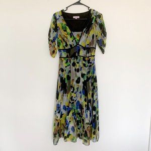 Marks and Spencer Green Yellow Midi Dress Size 8